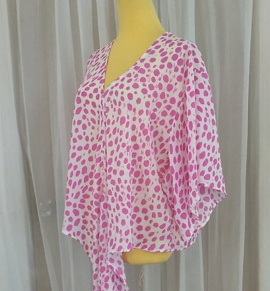 Adrienne Sheer Blouse White And Purple Size Large
